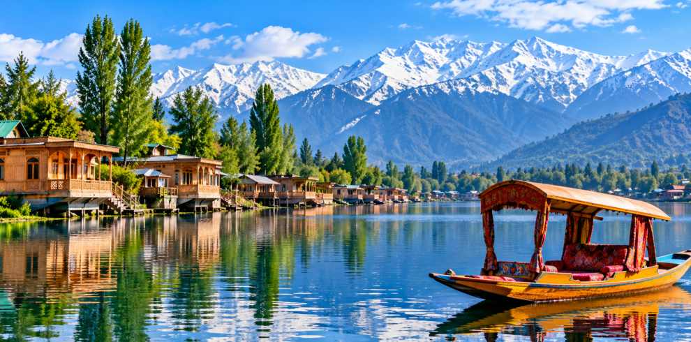 Kashmir Lake Reflections and Houseboats